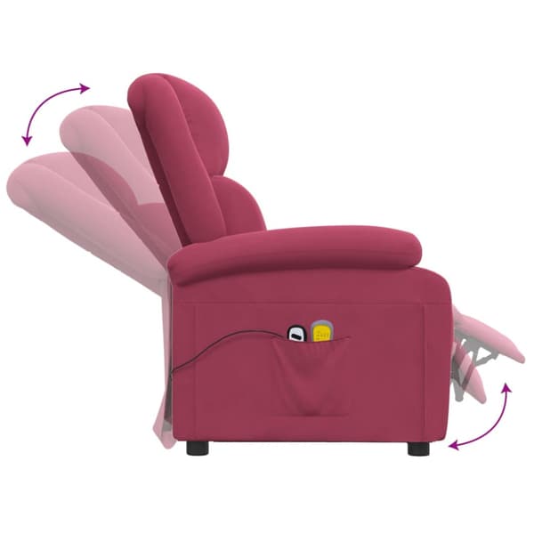 Elektrisk massagefåtölj vinröd sammet