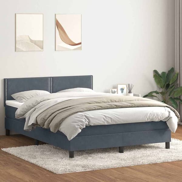 Ramsäng med madrass mörkgrå 160x210 cm sammet