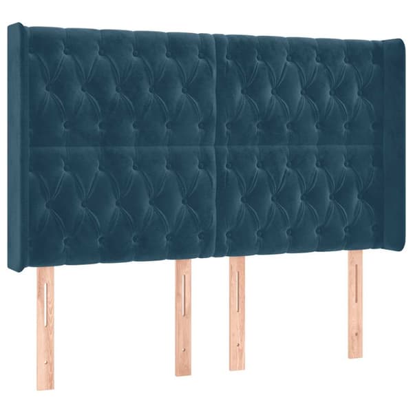 Ramsäng med madrass & LED mörkblå 140x200 cm sammet