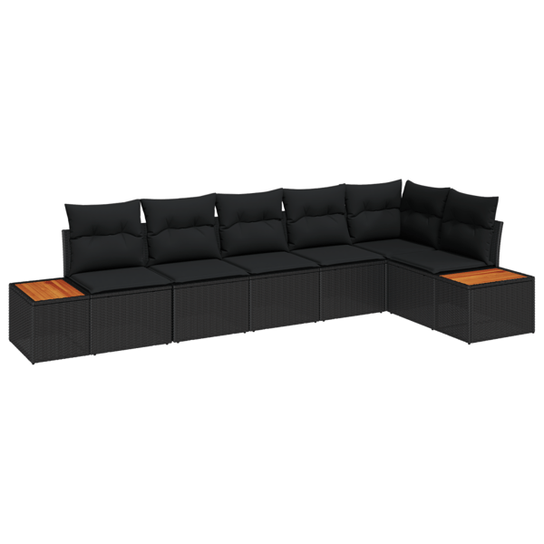 Trädgårdsoffset med kudde 6 pcs Svart Poly rattan