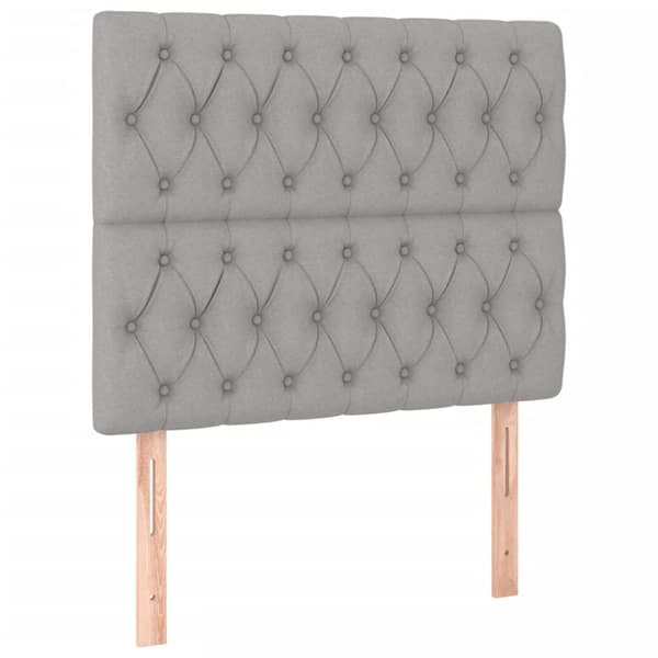 Sänggavel LED ljusgrå 100x7x118/128 cm tyg