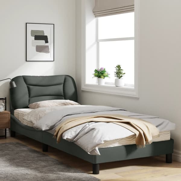 Bed Frame with LED without Mattress "Hvar" Dark Grey 80x200 cm Fabric