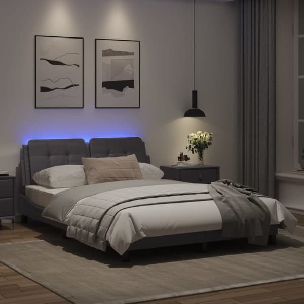 Bed Frame with LED without Mattress "Zadar" Grey 140x200 cm