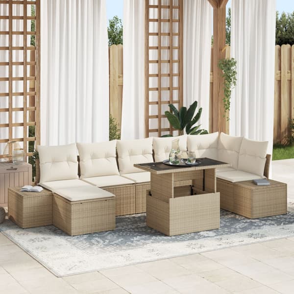 Trädgårdsoffset med kudde 8 pcs beige och gräddvit