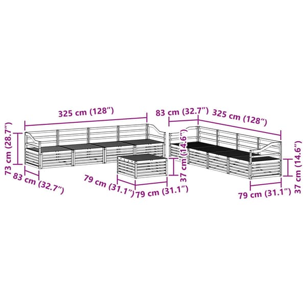 Utomhussoffset 9 pcs Naturfärg