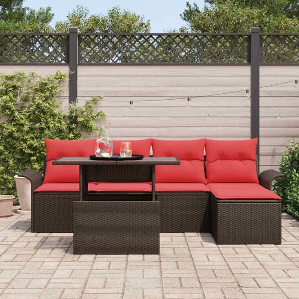 Trädgårdsoffset med kudde 6 pcs Brun konstrotting