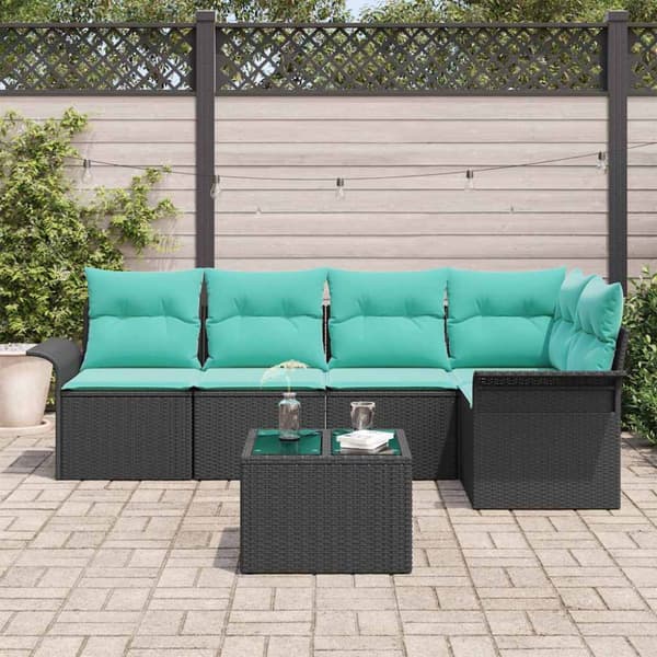 Trädgårdsoffset med kudde 6 pcs Svart konstrotting