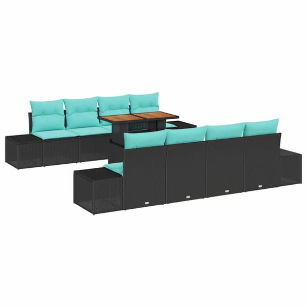 Trädgårdsoffset 9 st Svart Poly rattan