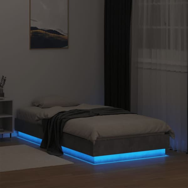 Sängram med LEDs betonggrå 75x190 cm