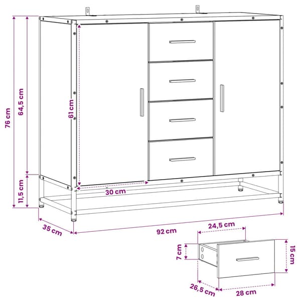 Sideboard Gammalt trä 92 x 35 x 76 cm Konstruerat trä