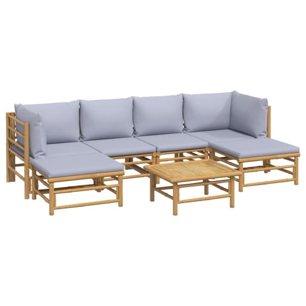 Loungegrupp 7 delar ljusgråa dynor bambu