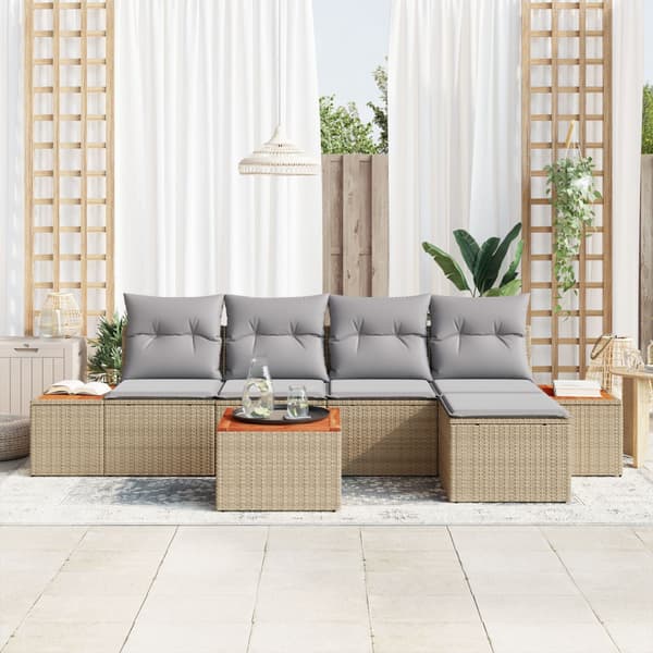 Trädgårdsoffset med kudde 6 pcs Beige Poly rattan