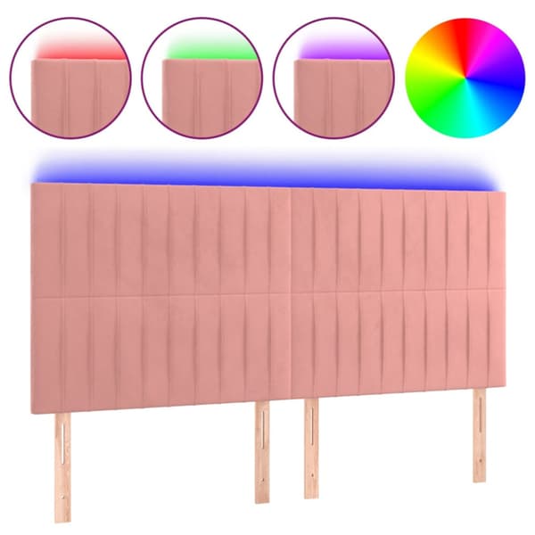 Sänggavel LED rosa 200x5x118/128 cm sammet