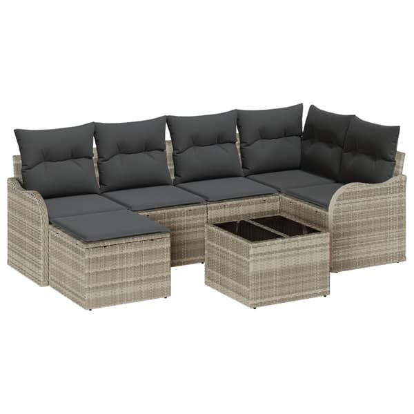 Trädgårdsoffset med kudde 7 pcs Ljusgrå Poly rattan