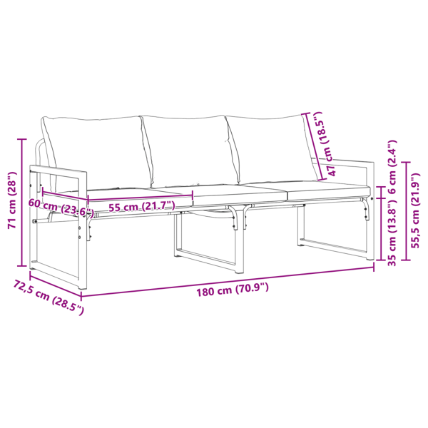 Trädgårdsmöbler med kudde Ljusgrå 180 x 72,5 x 71 cm Polyester