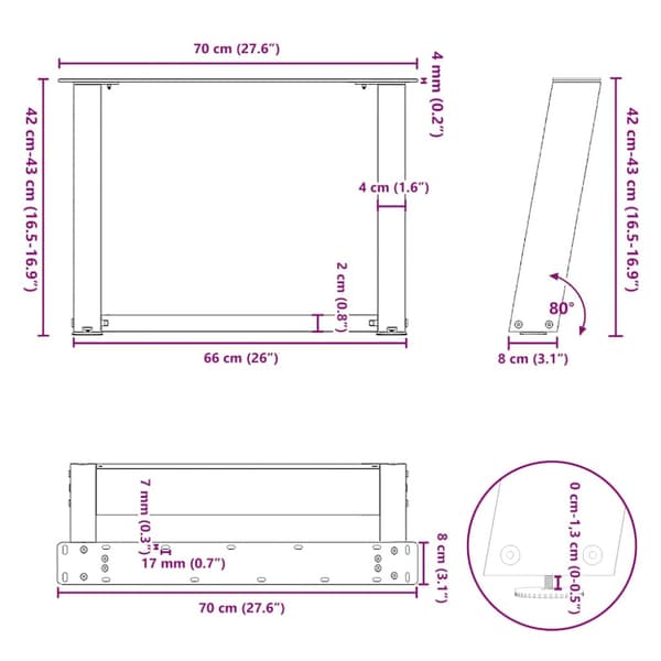Soffbordsben U-formade 2 st antracit 70x(42-43) cm stål