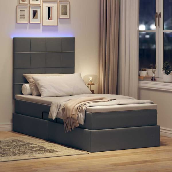 Förvaringssäng med LED med led Mörkgrå 90 x 190 cm Polyester