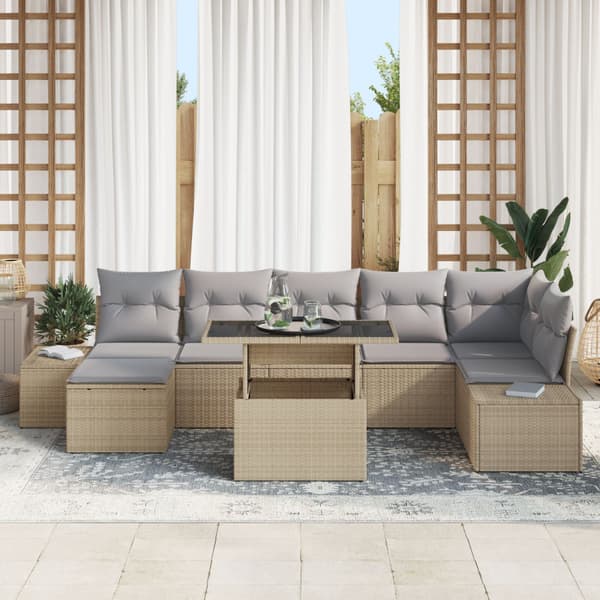 Trädgårdsoffset med kudde 8 pcs beige och ljusgrå