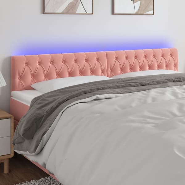 Sänggavel LED rosa 200x7x78/88 cm sammet