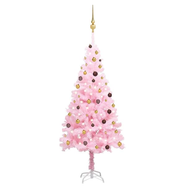 Belyst plastgran med kulor rosa 210 cm PVC