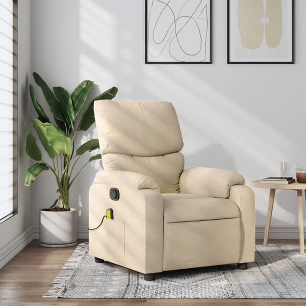 Massagefåtölj krämfärgad tyg