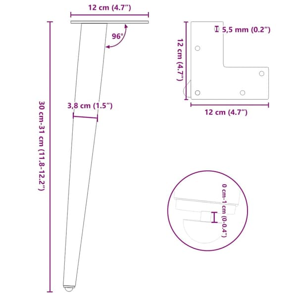 Soffbordsben koniska 4 st antracit 30-31 cm stål