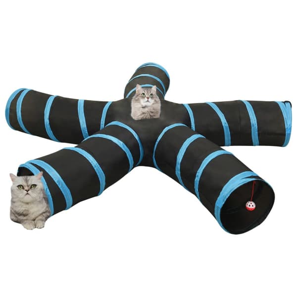 5-vägs kattunnel svart och blå 25 cm polyester