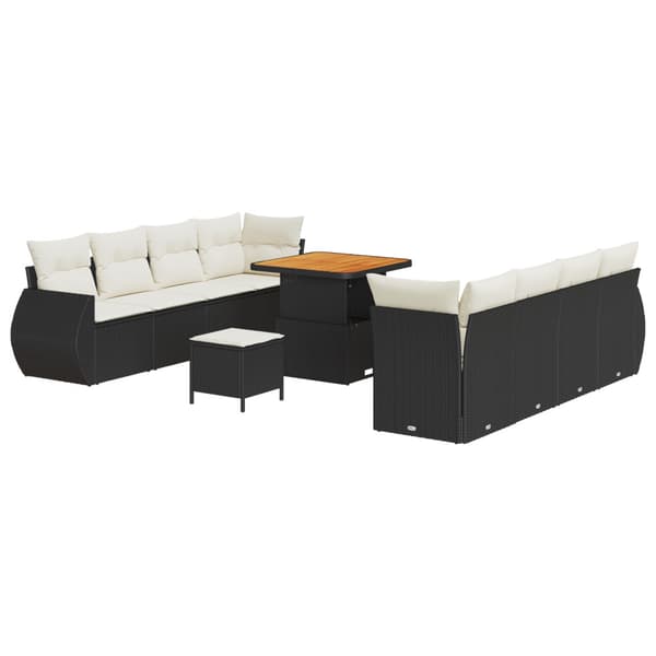 Trädgårdsoffset med lagring 11 pcs Svart Poly rattan