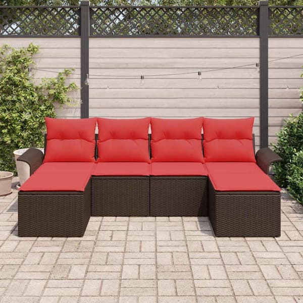 Trädgårdsoffset med kudde med lagring 6 pcs Brun Poly rattan