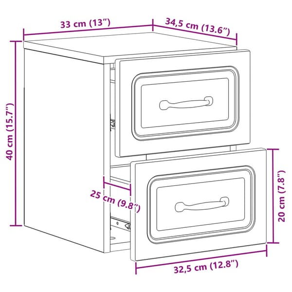 Väggmonterat Sängbord 2 pcs Vit högglans 34,5 x 33 x 40 cm