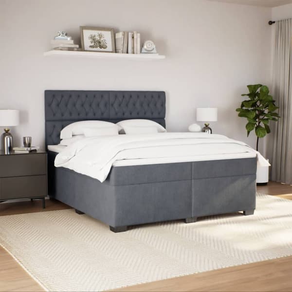 Ramsäng med madrass mörkgrå 200x200 cm sammet