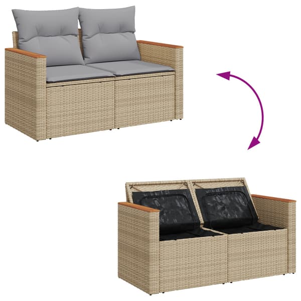 Trädgårdsoffset med kudde 13 pcs Beige konstrotting