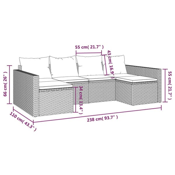 Loungegrupp med dynor 2 delar grå konstrotting