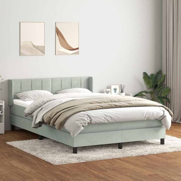 Ramsäng med madrass ljusgrå 160x210 cm sammet