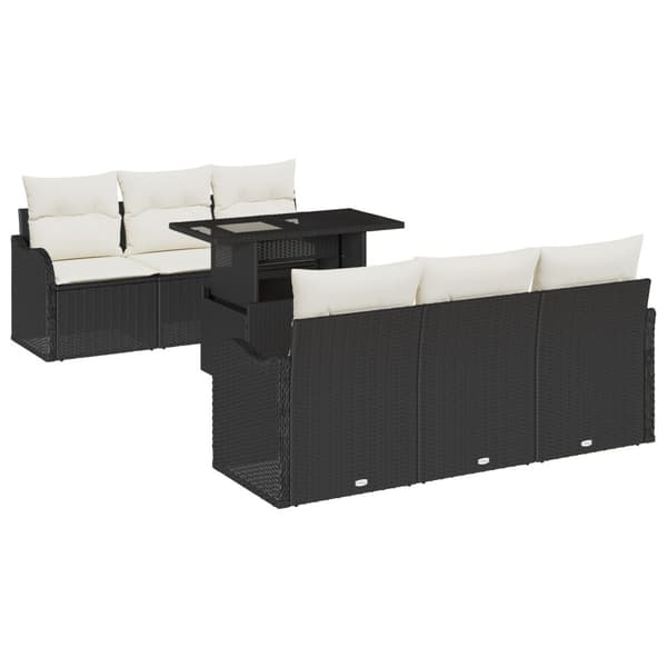Trädgårdsoffset med kudde 7 pcs Svart Poly rattan
