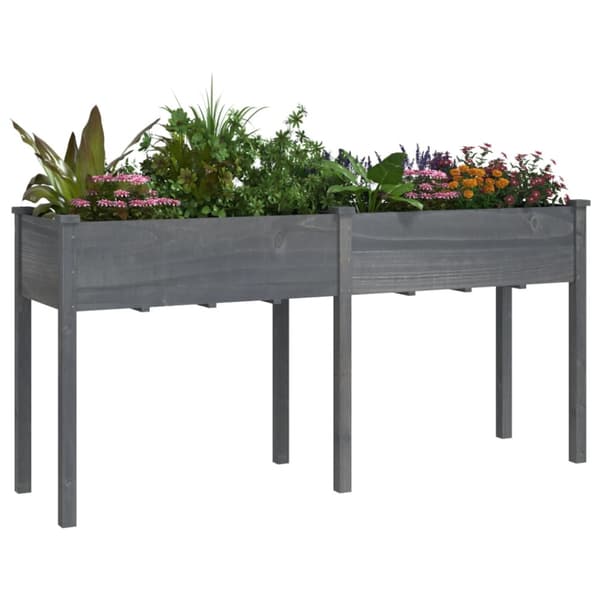 Odlingslåda med foder grå 161x45x76 cm massivt granträ