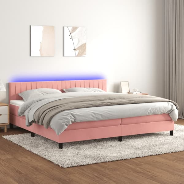 Ramsäng med madrass & LED rosa 200x200 cm sammet