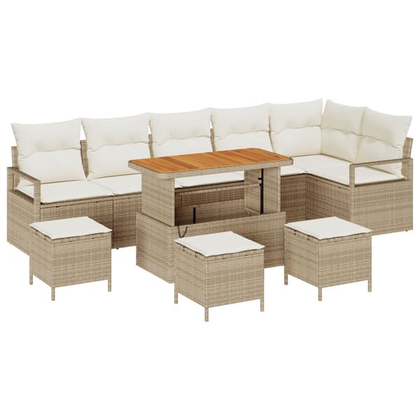 Trädgårdsoffset med kudde 10 pcs Beige Poly rattan