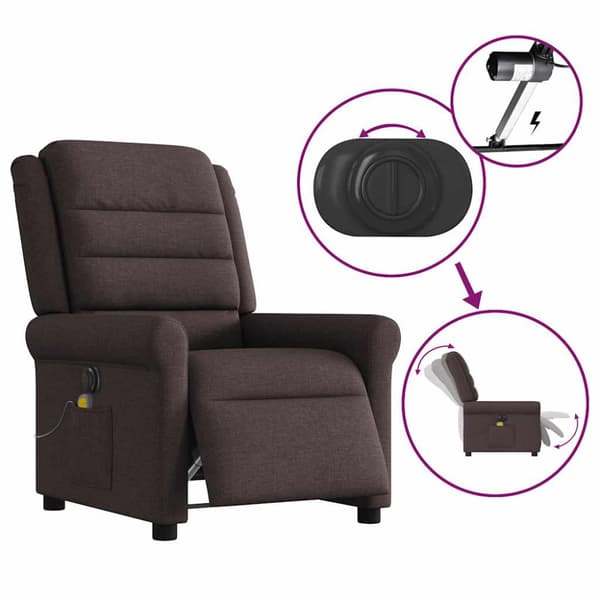 Elektrisk massagefåtölj mörkbrun tyg