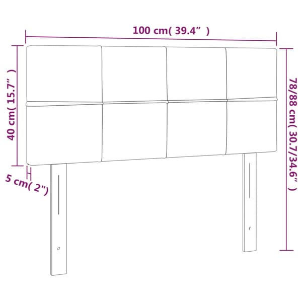 Sänggavel LED ljusgrå 100x5x78/88 cm sammet