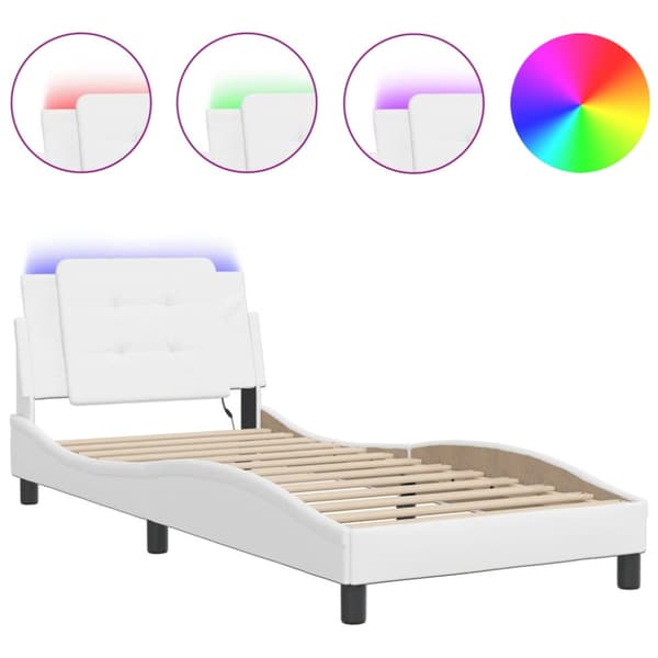 Bed Frame with LED without Mattress "Zadar" White 90x190 cm