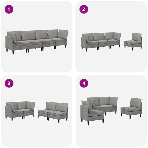 Möbelset för vardagsrummet med kudde 4 pcs Ljusgrå Sammet