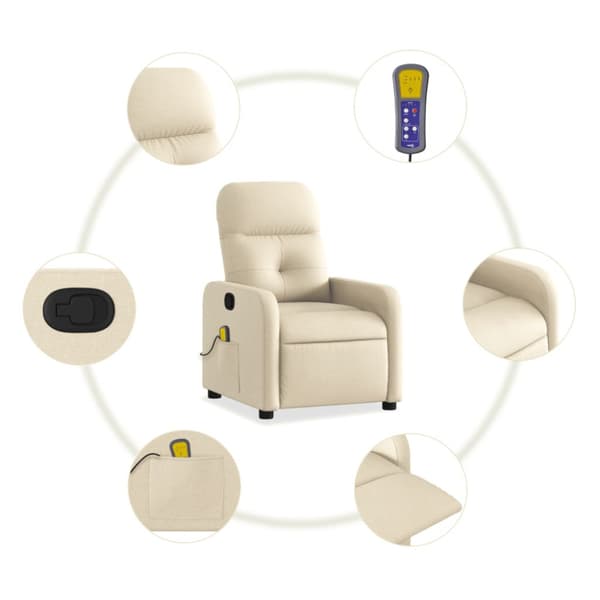 Massagefåtölj krämfärgad tyg