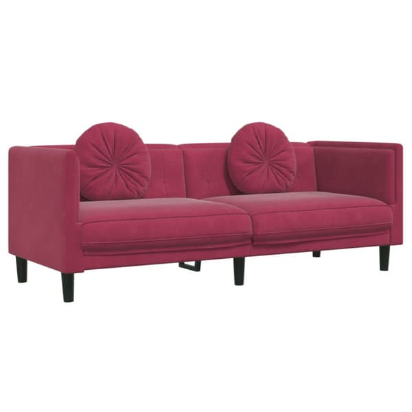 Soffa med kuddar 3-sits vinröd sammet