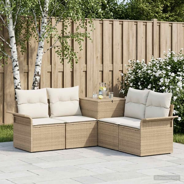 Soffset 5 st Beige och krämvit Poly Rattan och stål
