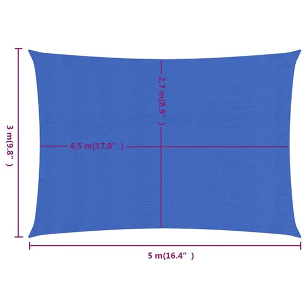 Solsegel 160 g/m² rektangulär blå 3x5 m HDPE