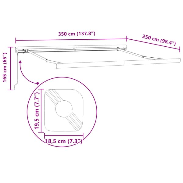 Utfällbar markis Vit 350 x 250 cm Tyg och Metall