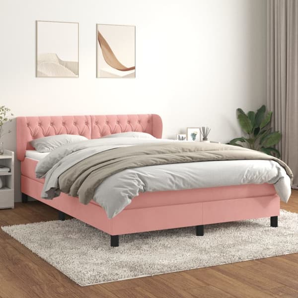 Ramsäng med madrass rosa 140x190 cm sammet