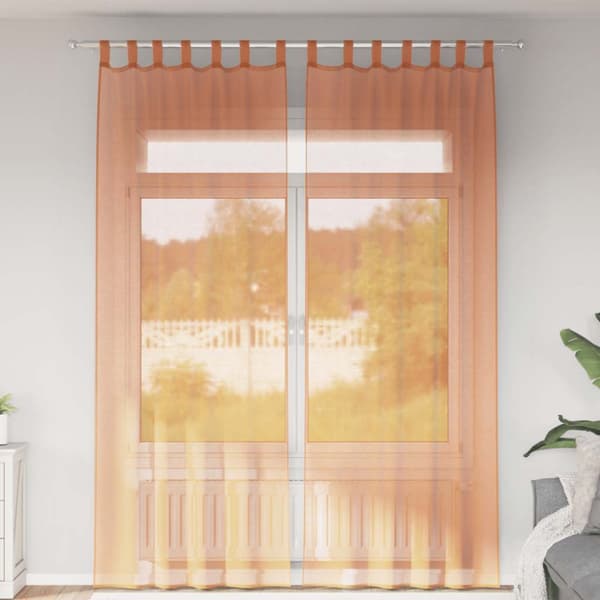 Voile gardiner med stångfickor 2 st terrakotta