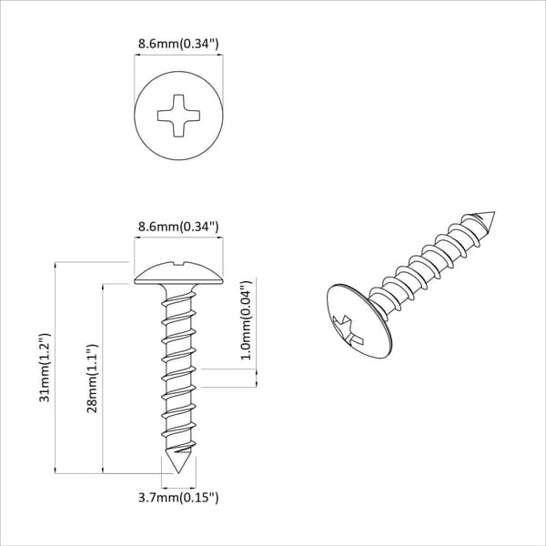 Träskruv 12 pcs Silver M4 x 28 mm Järn